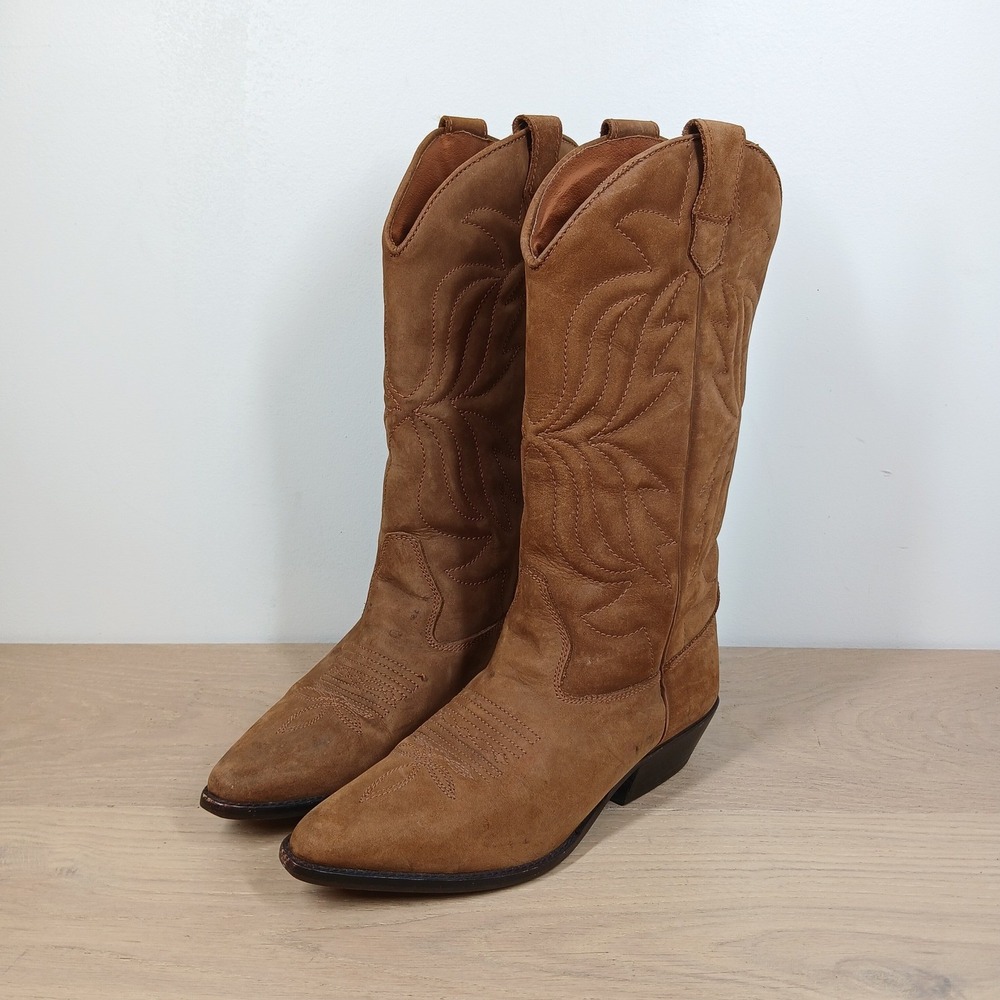 Sabree Western Boots Women 6.5 Brown Leather Stitched Pointed Toe Cowboy